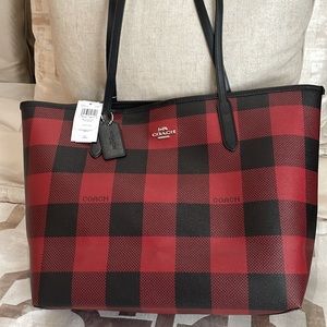 NWT Coach Tote with Buffalo Plaid Print